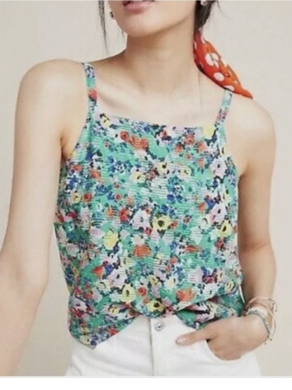 Maeve by Anthropologie Quinn Green Floral Tank Top
